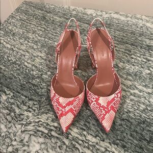 Amina Muaddi Red and White Snakeskin Sandals